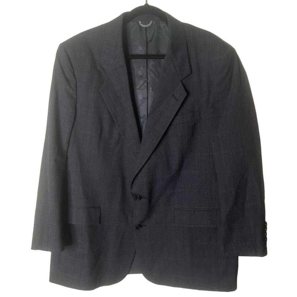 Christian Dior Vintage Grey Plaid Two Button Blazer Size 46R